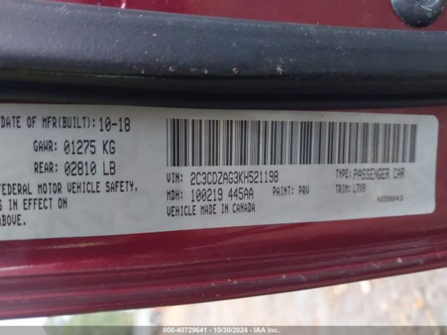 2C3CDZAG3KH521198 Dodge Challenger Sxt