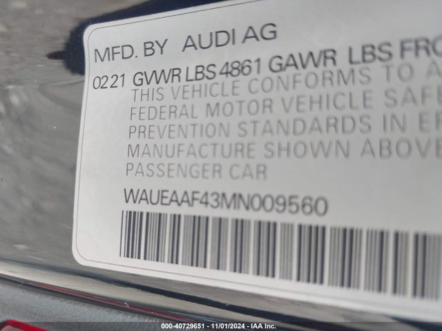 WAUEAAF43MN009560 Audi A4 Premium Plus 45 Tfsi S Line Quattro S Tronic
