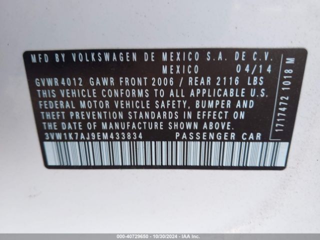 3VW1K7AJ9EM433834 Volkswagen Jetta 2.0l S