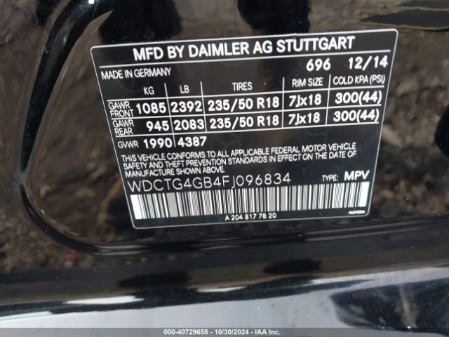 WDCTG4GB4FJ096834 Mercedes-Benz Gla 250 4matic