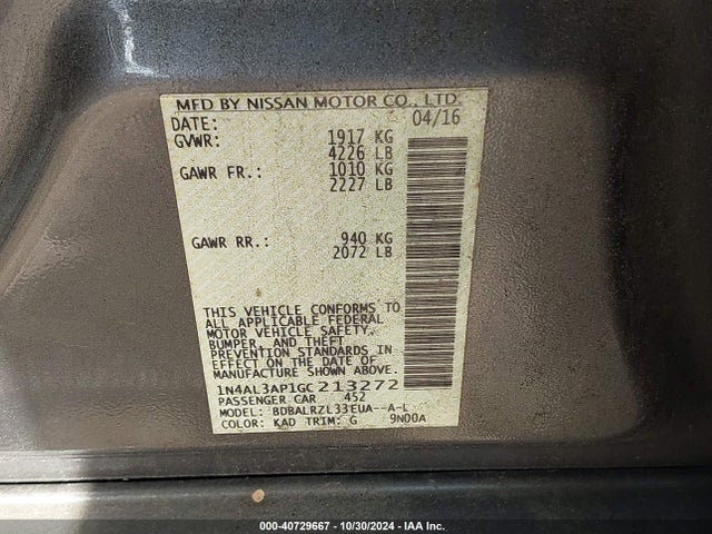 Nissan Altima 2.5 Sl 2016 1N4AL3AP1GC213272 Image 9