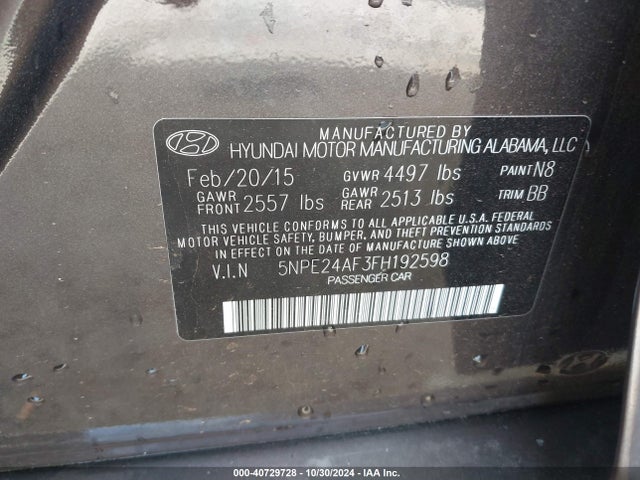 Hyundai SONATA SE 2015 5NPE24AF3FH192598 Image 9