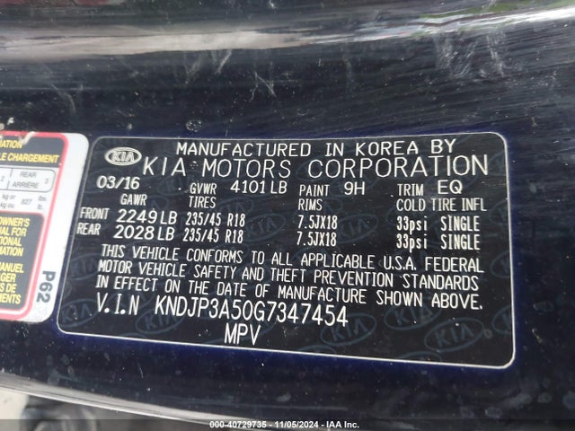 KIA SOUL + 2016 KNDJP3A50G7347454 Image 9