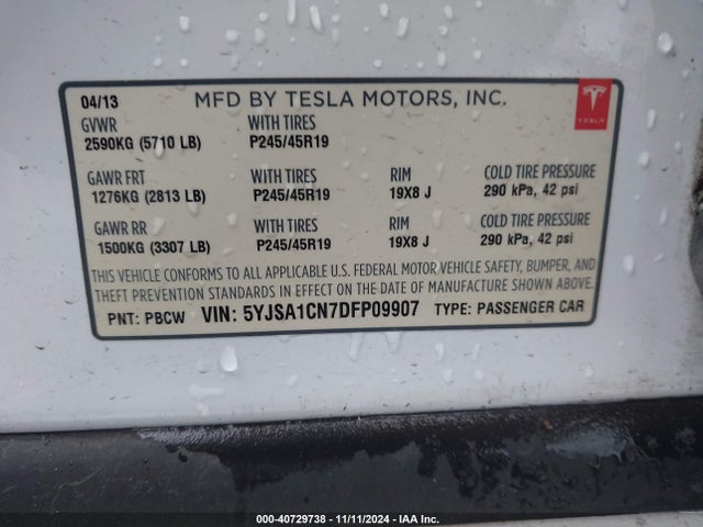 2013 TESLA MODEL S 5YJSA1CN7DFP09907 Photo 8