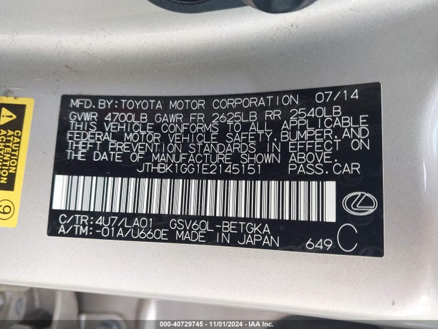 JTHBK1GG1E2145151 Lexus ES 350