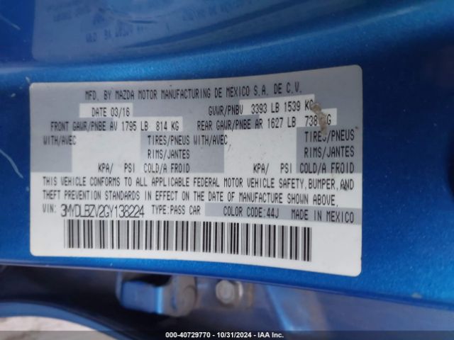 3MYDLBZV2GY138224 Scion IA