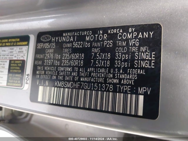 Hyundai Santa Fe Se 2016 KM8SMDHF7GU151378 Image 9