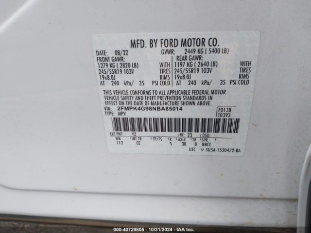2FMPK4G98NBA85014 Ford EDGE SE
