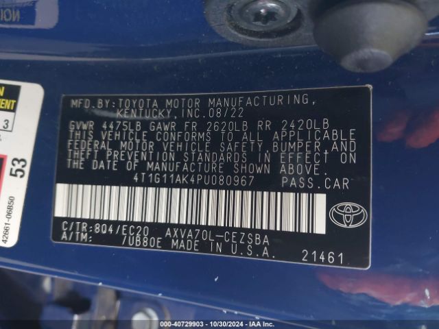 4T1G11AK4PU080967 Toyota Camry Se Nightshade Edition