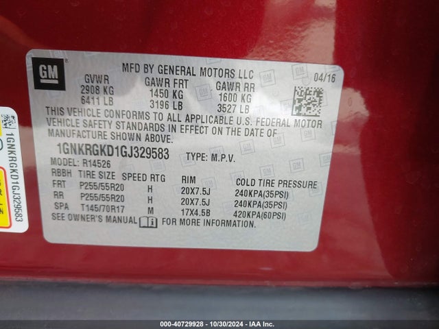 1GNKRGKD1GJ329583 Chevrolet TRAVERSE L