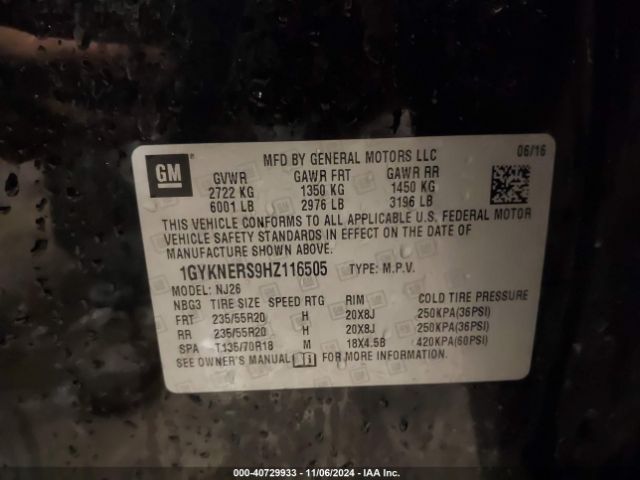 1GYKNERS9HZ116505 Cadillac Xt5 Premium Luxury