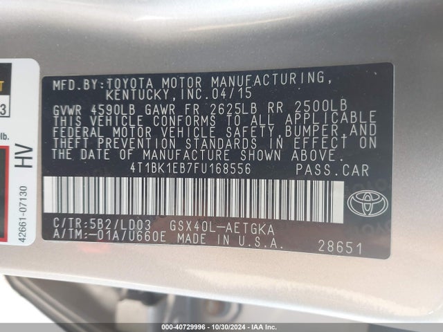 4T1BK1EB7FU168556 Toyota AVALON XLE
