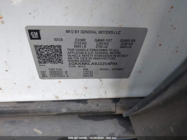1GKKNKLA9JZ214254 GMC Acadia Sle-1