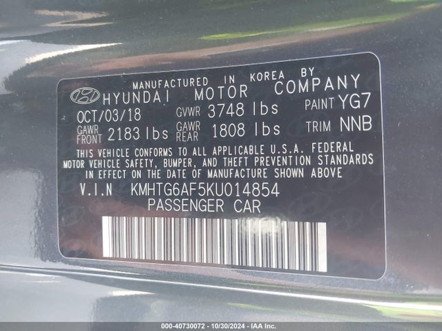 Hyundai Veloster 2.0 2019 KMHTG6AF5KU014854 Image 9