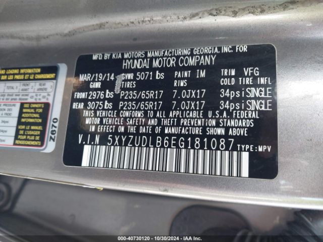 5XYZUDLB6EG181087 Hyundai Santa Fe Sport 2.4l