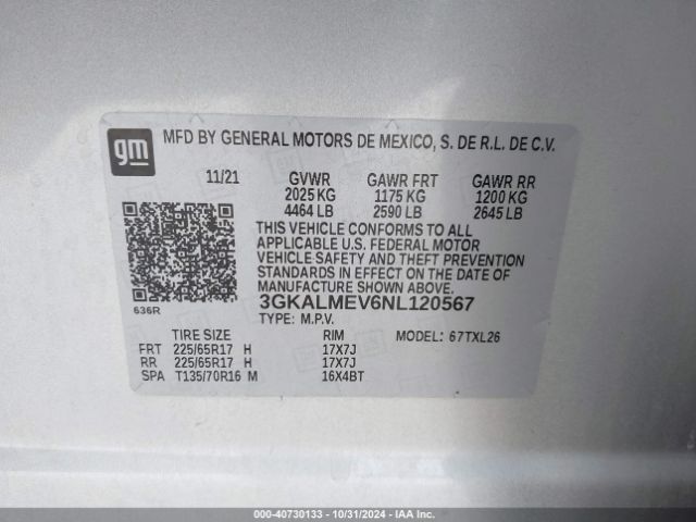 3GKALMEV6NL120567 GMC Terrain Fwd Sle