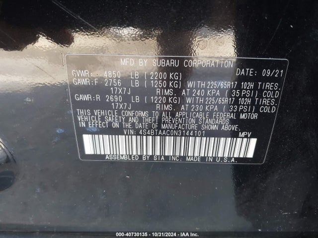 Subaru Outback 2022 4S4BTAAC0N3144101 Image 9