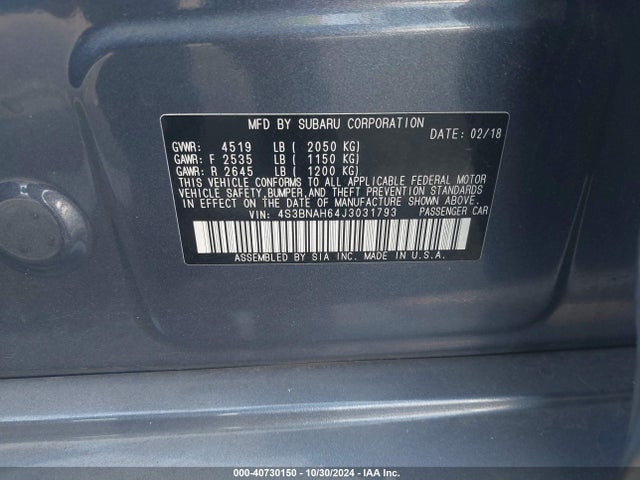 4S3BNAH64J3031793 Subaru Legacy 2.5i Premium