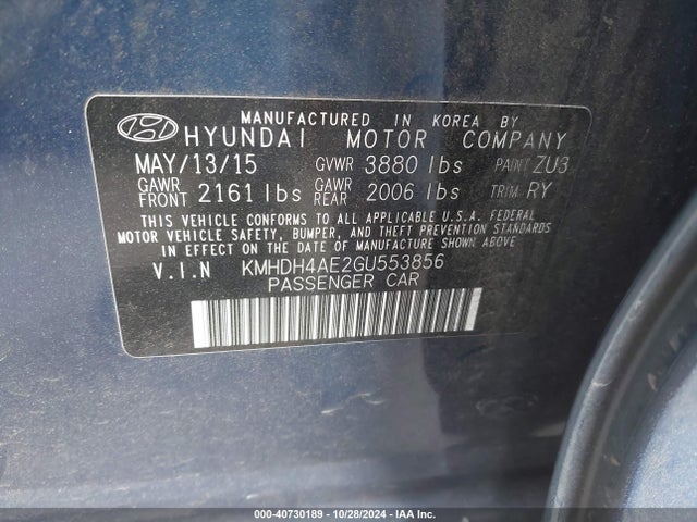 Hyundai Elantra Value Edition 2016 KMHDH4AE2GU553856 Image 9