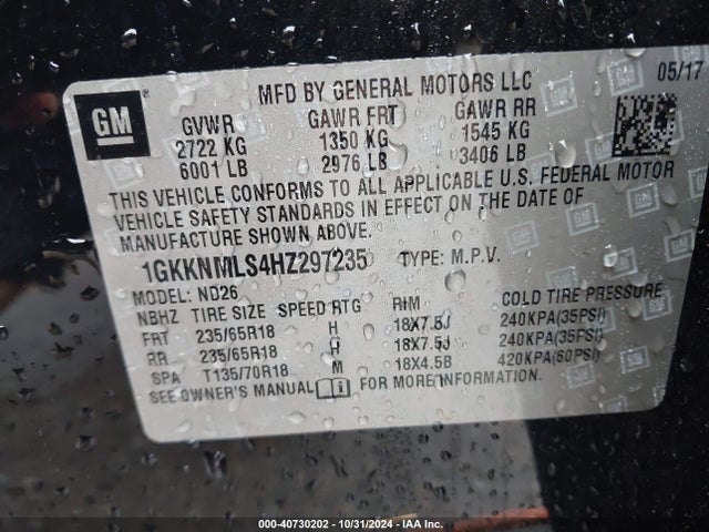 1GKKNMLS4HZ297235 GMC Acadia Slt-1