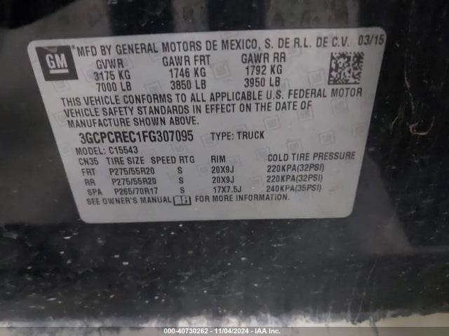 Chevrolet Silverado 1500 1lt 2015 3GCPCREC1FG307095 Image 9
