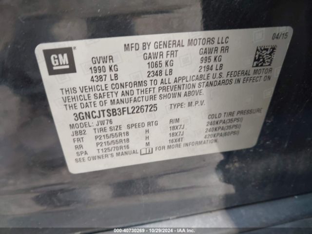 3GNCJTSB3FL226725 Chevrolet TRAX LTZ