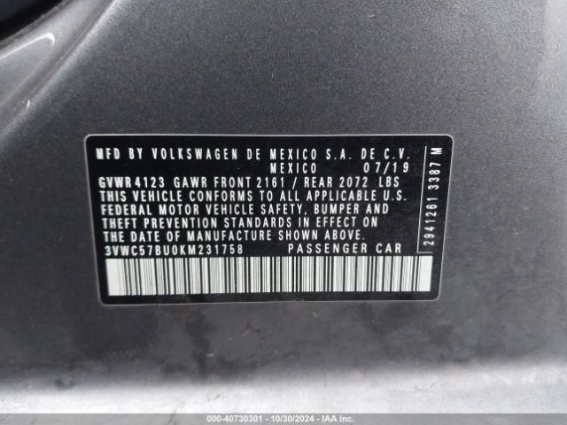 3VWC57BU0KM231758 Volkswagen Jetta 1.4t R-line/1.4t S/1.4t Se