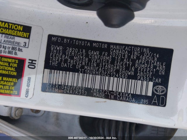 Toyota Corolla S Plus 2014 2T1BURHE0EC124560 Image 9