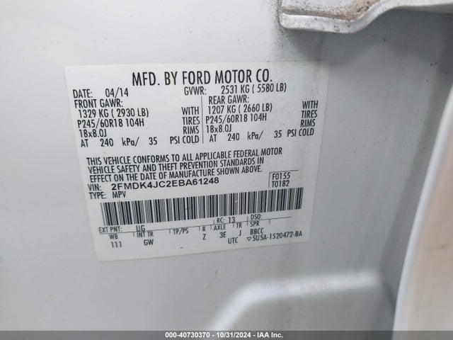 Ford EDGE SEL 2014 2FMDK4JC2EBA61248 Image 9