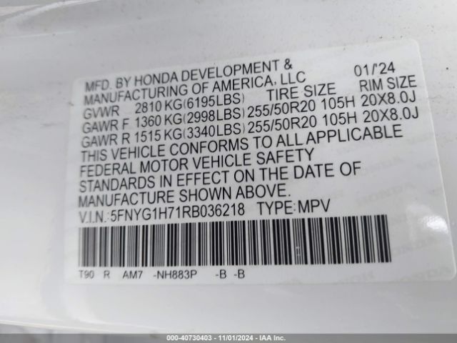 5FNYG1H71RB036218 Honda Pilot Touring