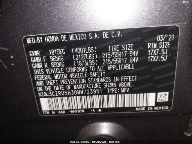 3CZRU5H30MM723951 Honda Hr-v 2wd Lx