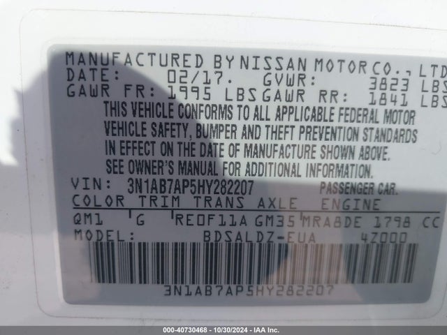 Nissan SENTRA SV 2017 3N1AB7AP5HY282207 Image 9