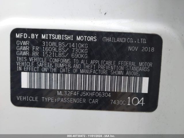 ML32F4FJ5KHF06304 Mitsubishi Mirage G4 Se