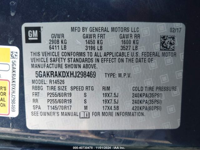 5GAKRAKDXHJ298469 Buick Enclave Convenience