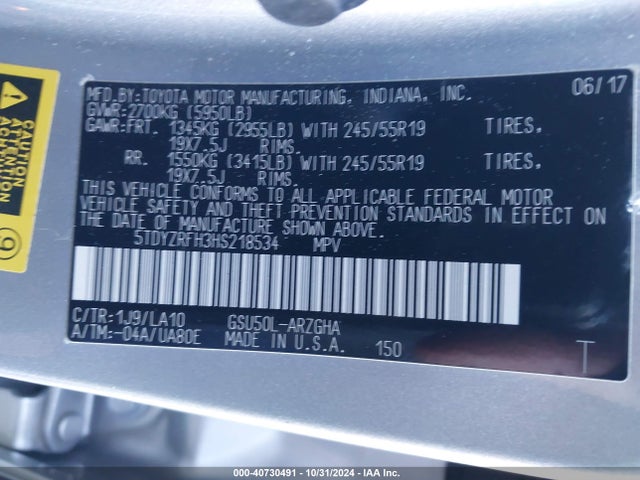 Toyota Highlander Limited Platinum 2017 5TDYZRFH3HS218534 Image 9