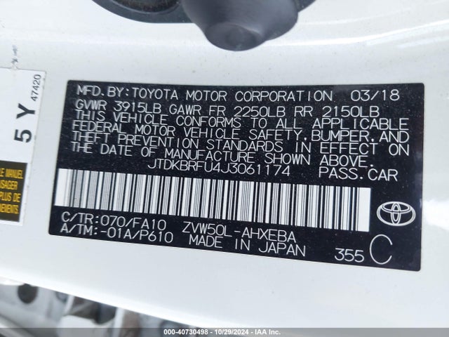 Toyota Prius Two 2018 JTDKBRFU4J3061174 Image 9