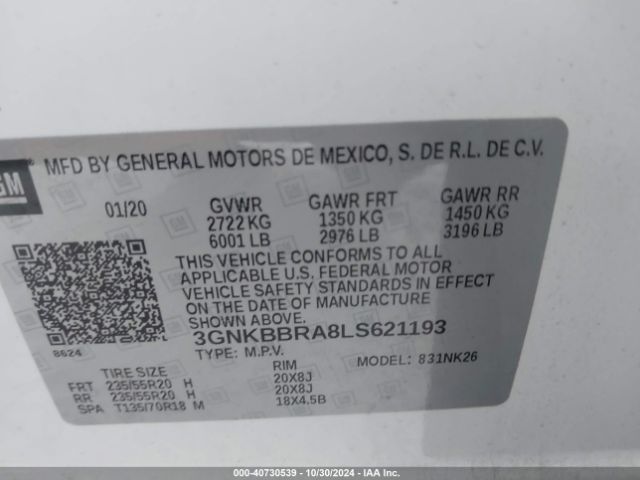 3GNKBBRA8LS621193 Chevrolet Blazer Fwd 1lt