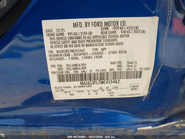 MAJ6S3FL7MC455462 Ford ECOSPORT S