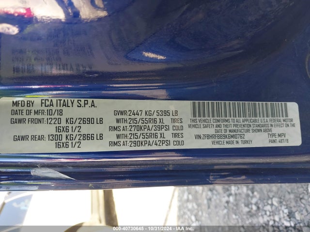 ZFBHRFBB9K6M10762 RAM Promaster City Slt