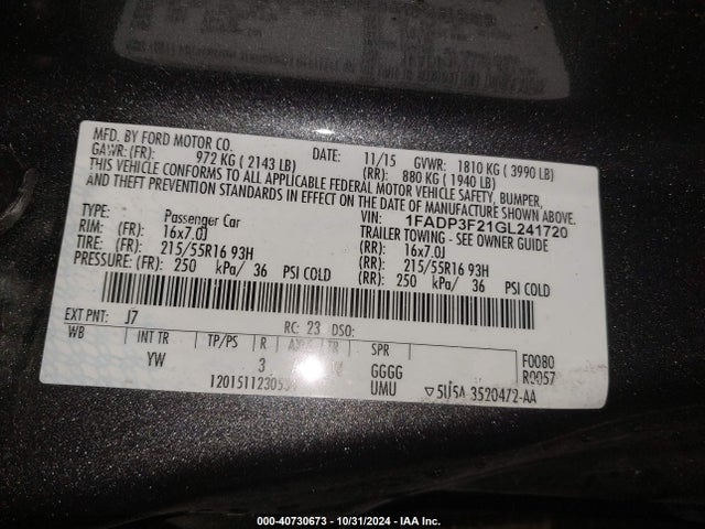 Ford FOCUS SE 2016 1FADP3F21GL241720 Image 9