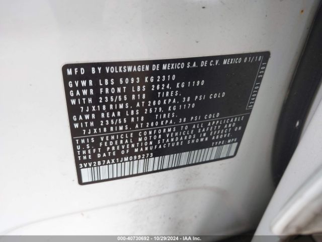 3VV2B7AX1JM099273 Volkswagen Tiguan 2.0t Se/sel