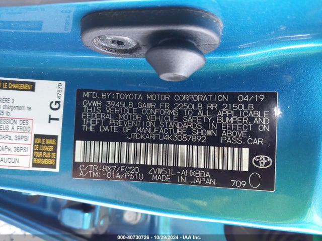 Toyota Prius L Eco 2019 JTDKARFU4K3087892 Image 9