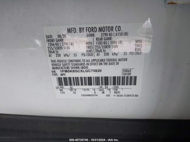 1FM5K8GCXLGC75820 Ford Explorer St