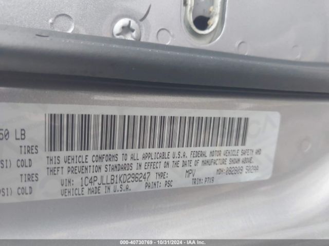 1C4PJLLB1KD296247 Jeep Cherokee Latitude Plus Fwd