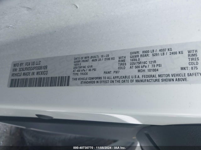 3C6LRVDG4PE606109 RAM Promaster 2500 High Roof 159 Wb
