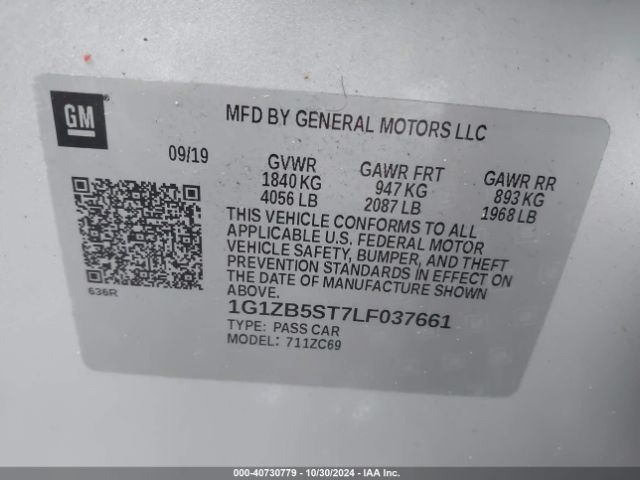 1G1ZB5ST7LF037661 Chevrolet Malibu Fwd Ls