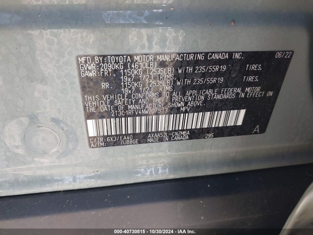 Toyota Rav4 Xle Premium 2022 2T3C1RFV4NW207513 Image 9