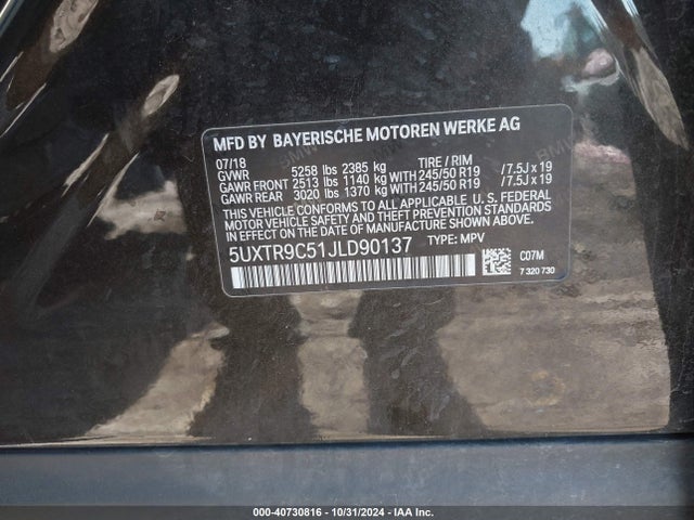 5UXTR9C51JLD90137 BMW X3 Xdrive30i