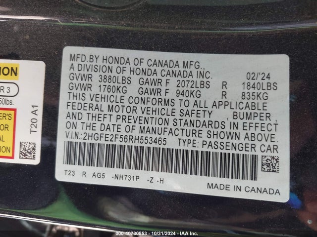 Honda Civic Sport 2024 2HGFE2F56RH553465 Image 9