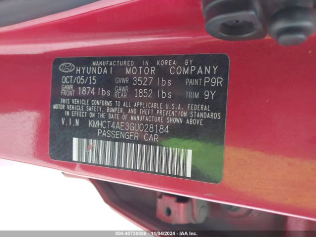 KMHCT4AE3GU028184 Hyundai ACCENT SE